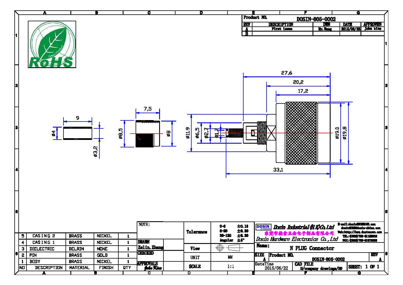 N Type Connector RG58 Staight Plug Crimp Type for Cable Dosin Electronics