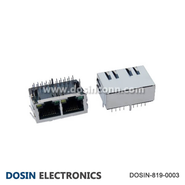 Dual RJ45 Connector Shield Jack with LED and EMI Dual RJ45 Connector Shield Jack with LED and EMI