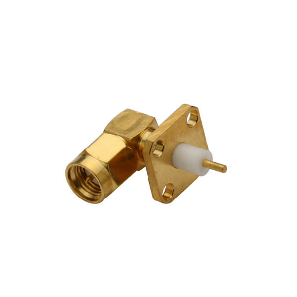 RHT-612-0256 SMA Angled 4Hole Square Flange Male for Panle Mount with PTFE