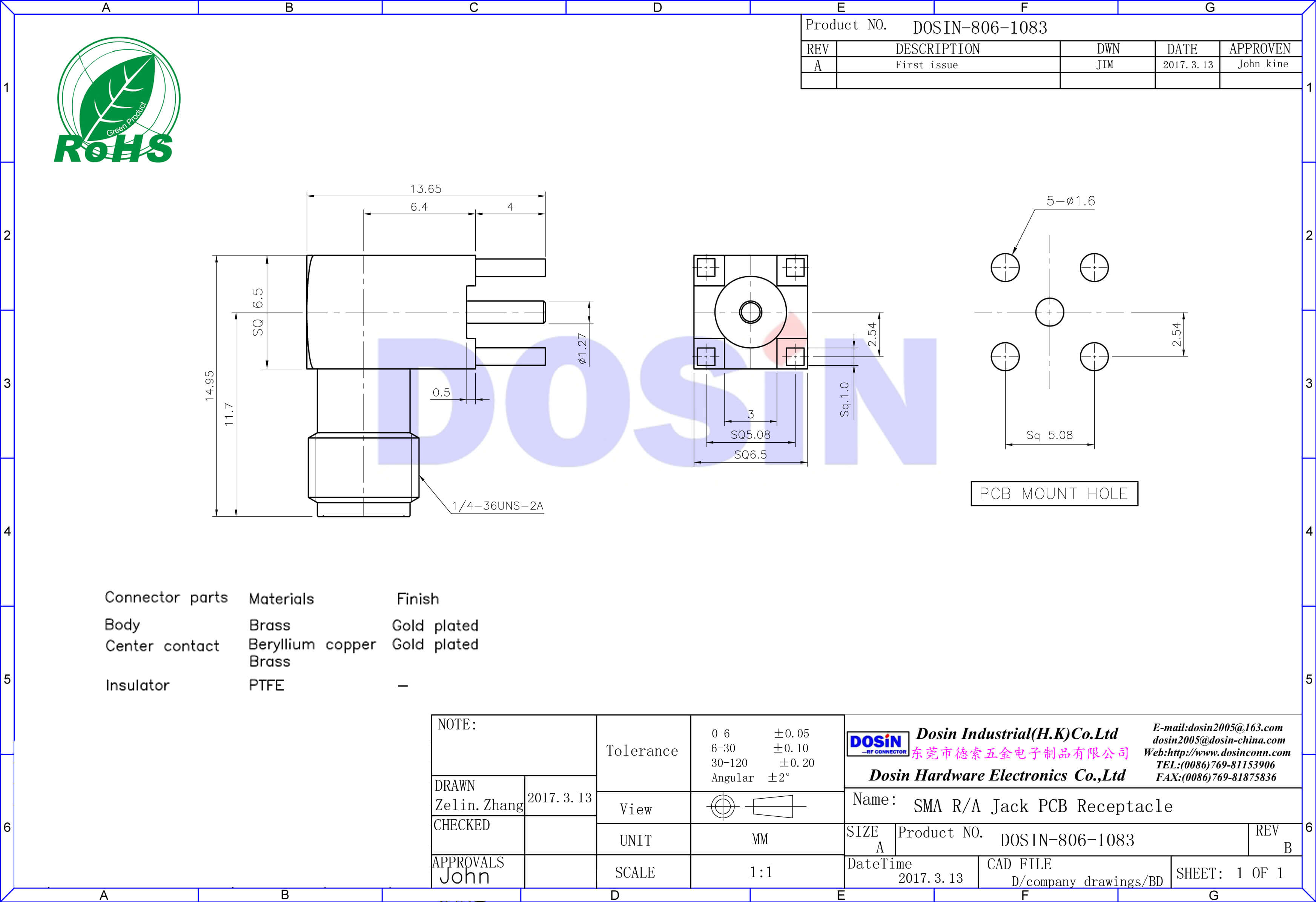 sma connector right angle pcb mount female through hole